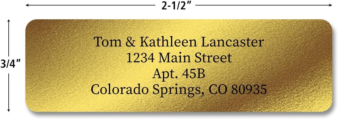 Colorful Images Gold Metallic Foil Rolled Return Address Mailing Labels with Dispenser, Customize with Name & Shipping Address, 250 Self Adhesive, Easy Peel Sticker Label Roll, 3/4" x 2 1/2"