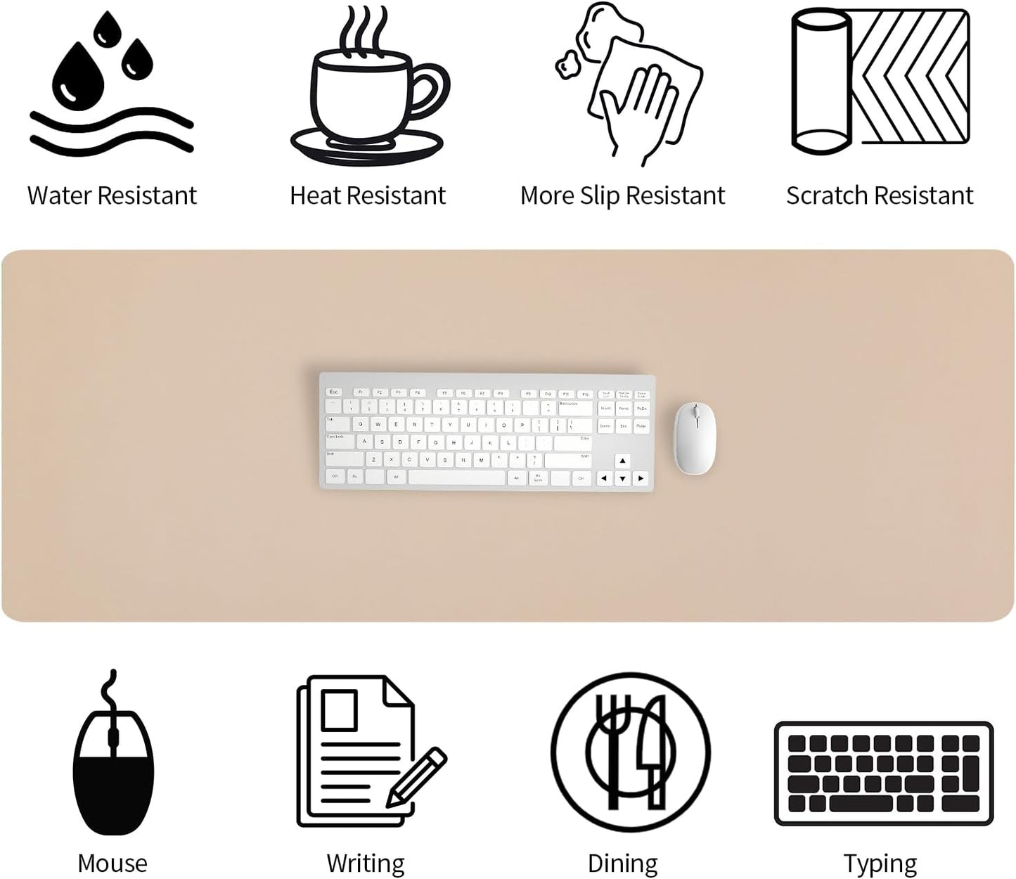 Bloss Extra Large Leather Desk Ma, 47.2" x 16.9" Non-Slip Dressing Table Cover Protector, Waterproof Student Study Desk Mat, Home Office Decor - Beige