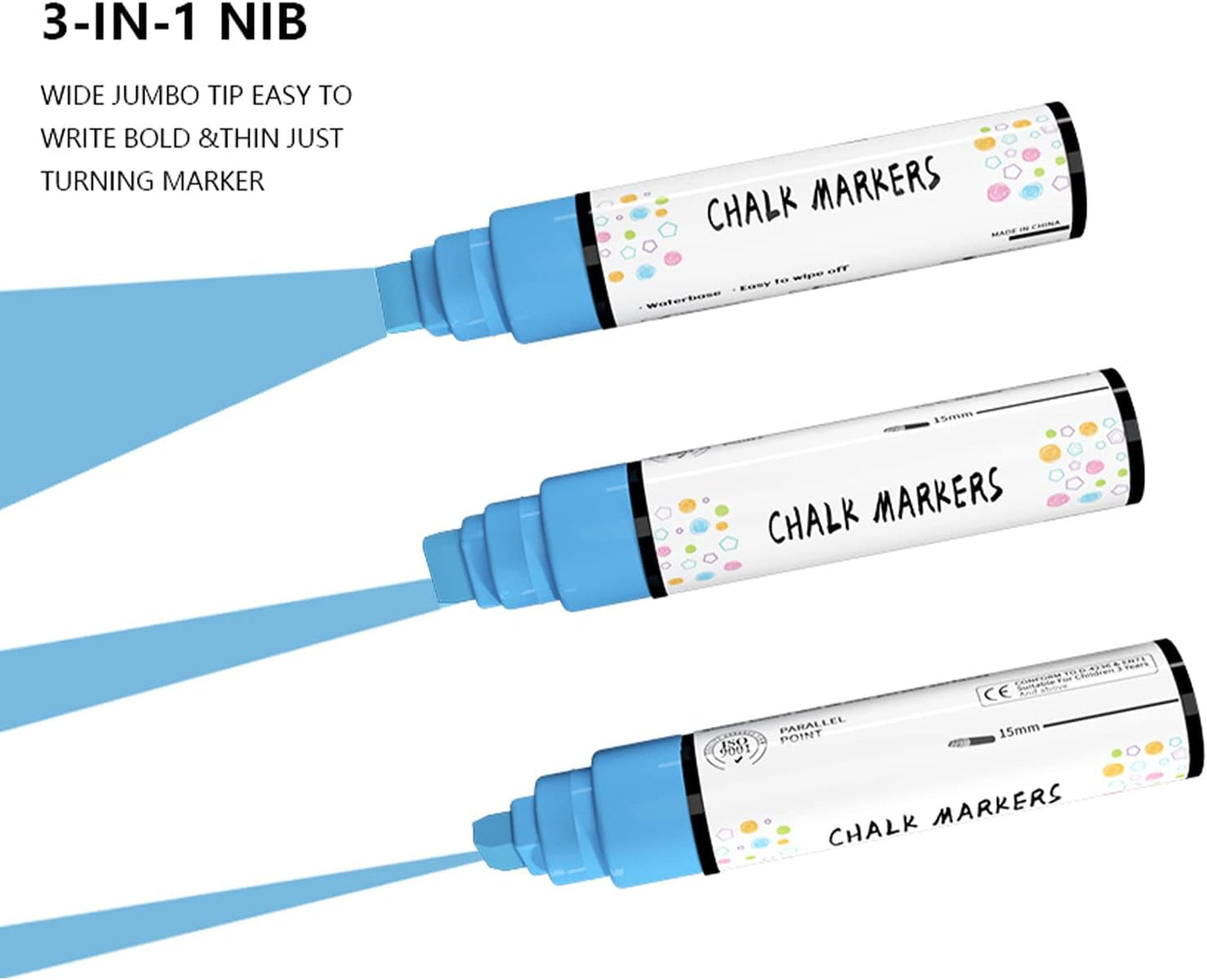 Anyo 12 Pack Window Markers for Cars, Liquid Chalk Markers with 15mm 3 in 1 Nib Jumbo Tip, Metallic & Neon Color Wet Erase Window Paint for Glass Washable, Glass, Mirror, Blackboard, Bistro, Menus