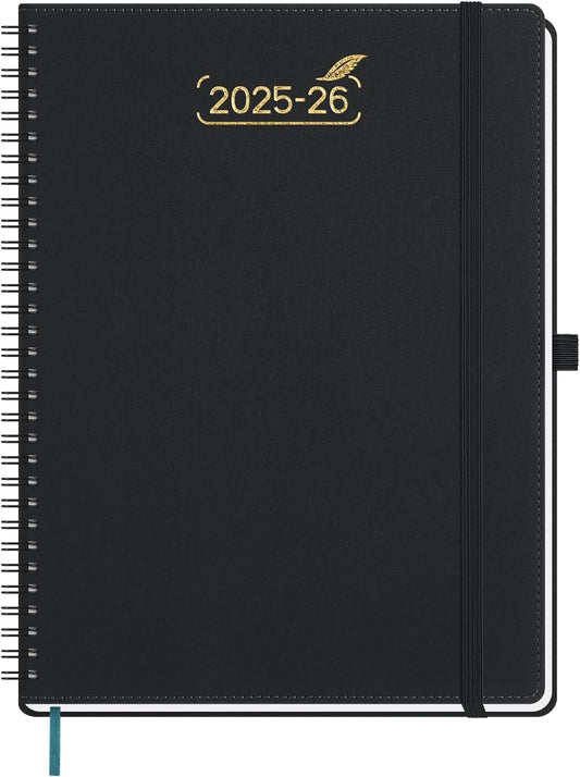 BEZEND Weekly Planner 2025-2026 with 2 Columns, 8.5" x 11" Academic Calendar 18 Months (Jul 25-Dec 26) Life Work Appointment Book with Monthly Tab, PU Leather Softcover Spiral - Black