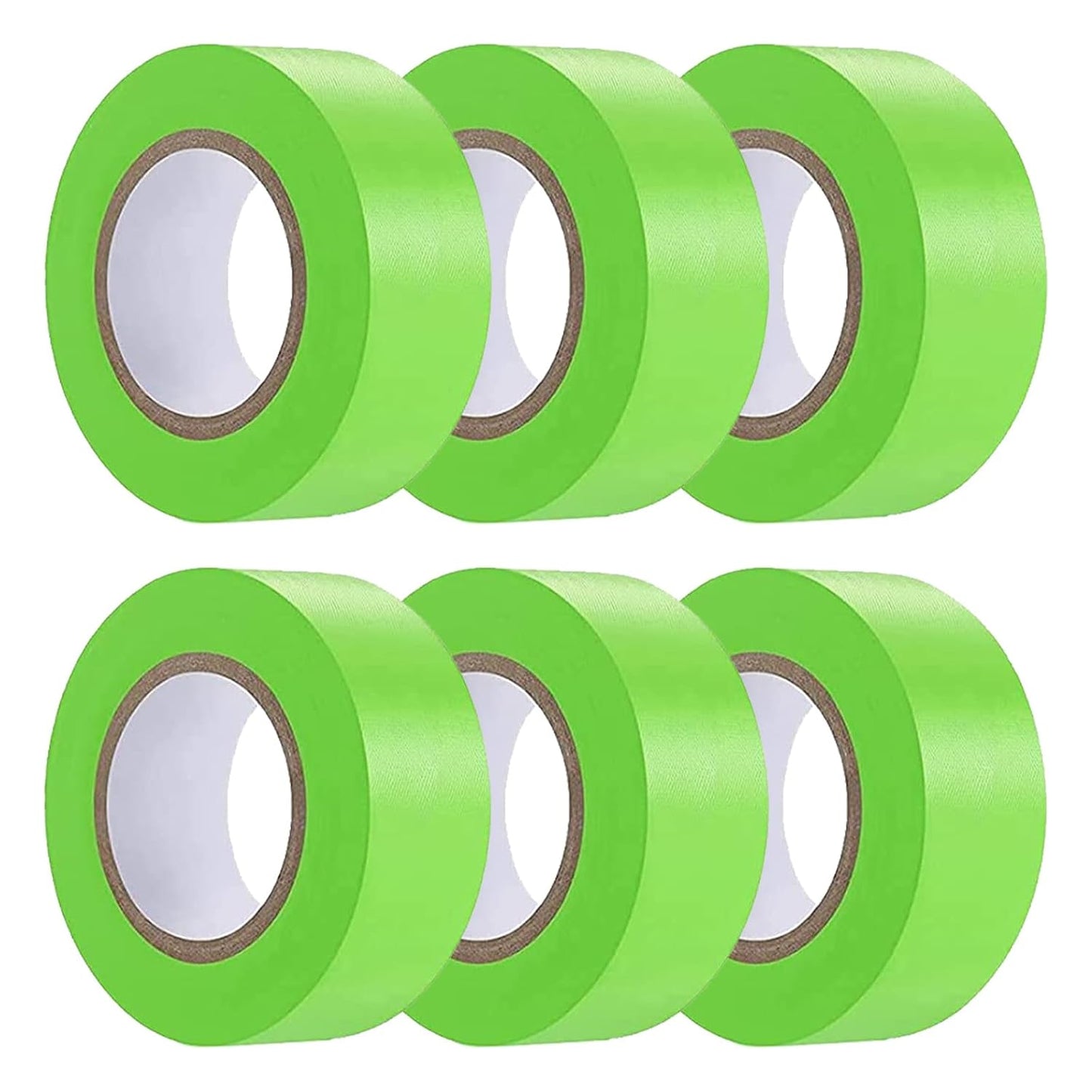 6 Pack Green Flagging Tape, Non-Adhesive Plastic Ribbon Neon Marking Roll,1inch*600ft, Marking Tape for Tree Marking, Hunting, Boundaries Hazardous Areas,Trail Marking, Workplace Use