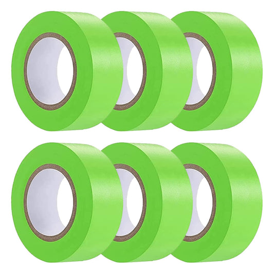 6 Pack Green Flagging Tape, Non-Adhesive Plastic Ribbon Neon Marking Roll,1inch*600ft, Marking Tape for Tree Marking, Hunting, Boundaries Hazardous Areas,Trail Marking, Workplace Use