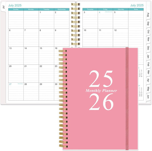 2025-2026 Monthly Planner - July 2025 - December 2026, Two Pages Per Month, 18 Monthly Calendar/Planner with Tabs, Strong Twin-Wire Binding, Inner Pocket, 6.4" x 8.5", Pink