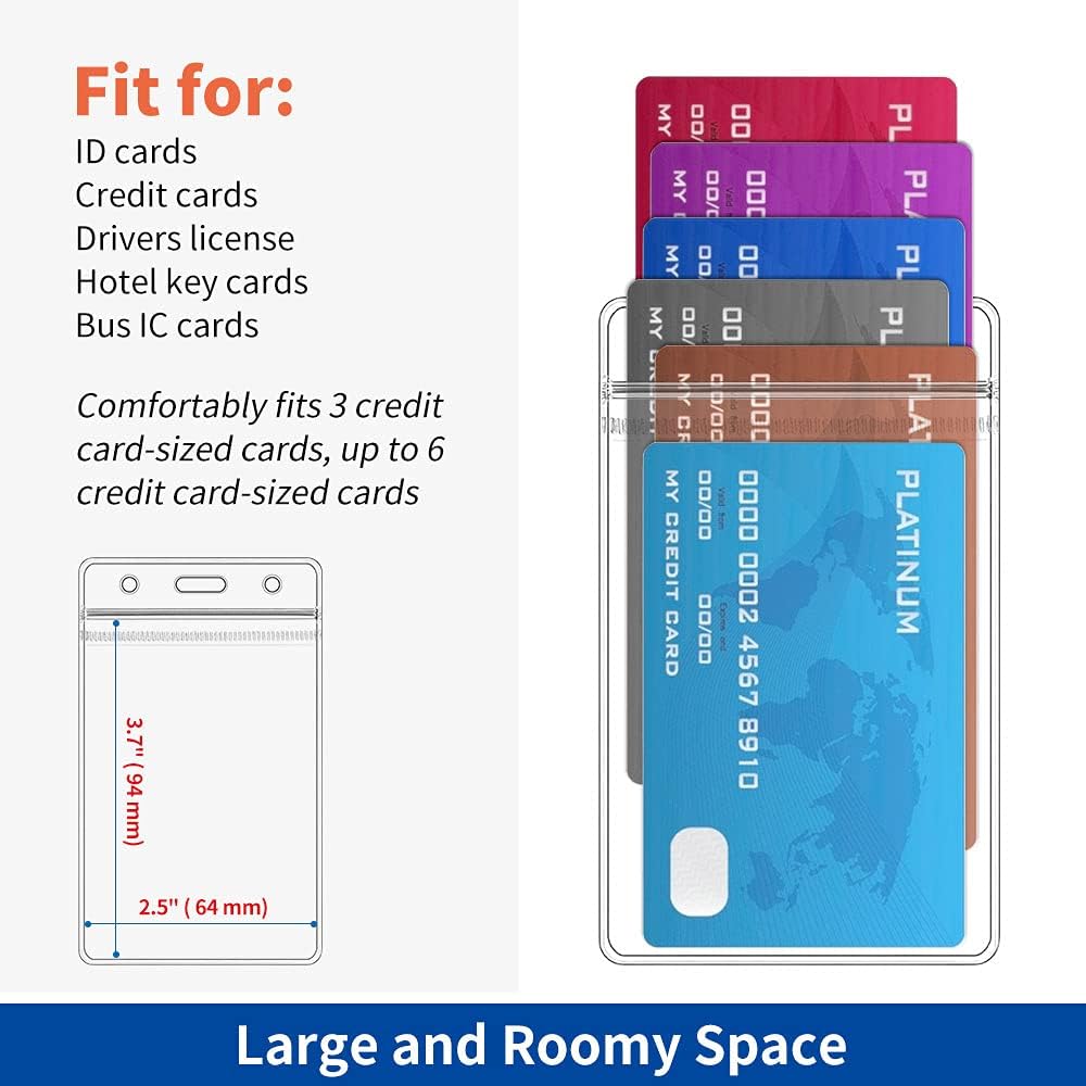 Vertical ID Badge Holders, 10 Pack, Clear Plastic Work Card Sleeve, Name Tag Holder Cover with Waterproof Resealable Zip Type for Nurses, Women, Medical Assistant, Fits Credit Size Cards