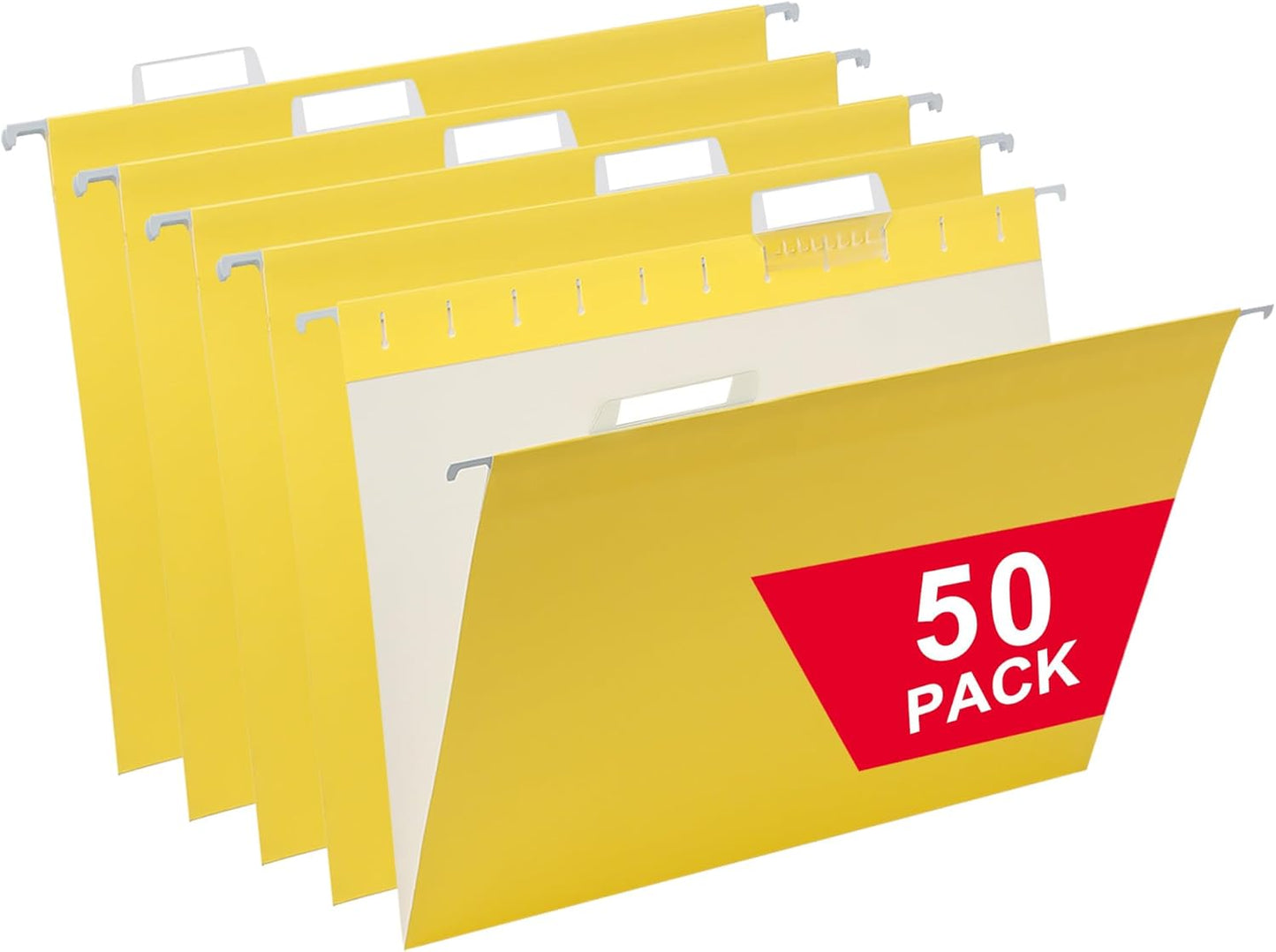 50 Packs Hanging File Folders,Yellow Letter Size File Folder,Designed for Bulky Files,Filing Cabinet,1/5 Adjustable Tabs for Office,School,Home