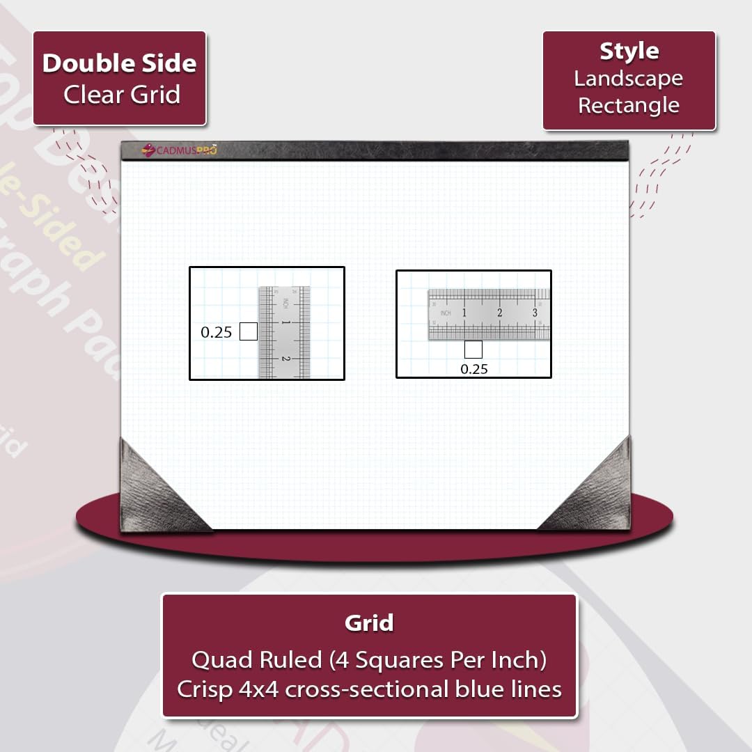 Premium Top Desk 22"x17" Large Graph Pad, Double-Side Quadrille Grid, 21-Gram Paper, 50 Sheets/Pad. Designing, Drafting, Art, Illustrations, Professional & Academic use (2, White)