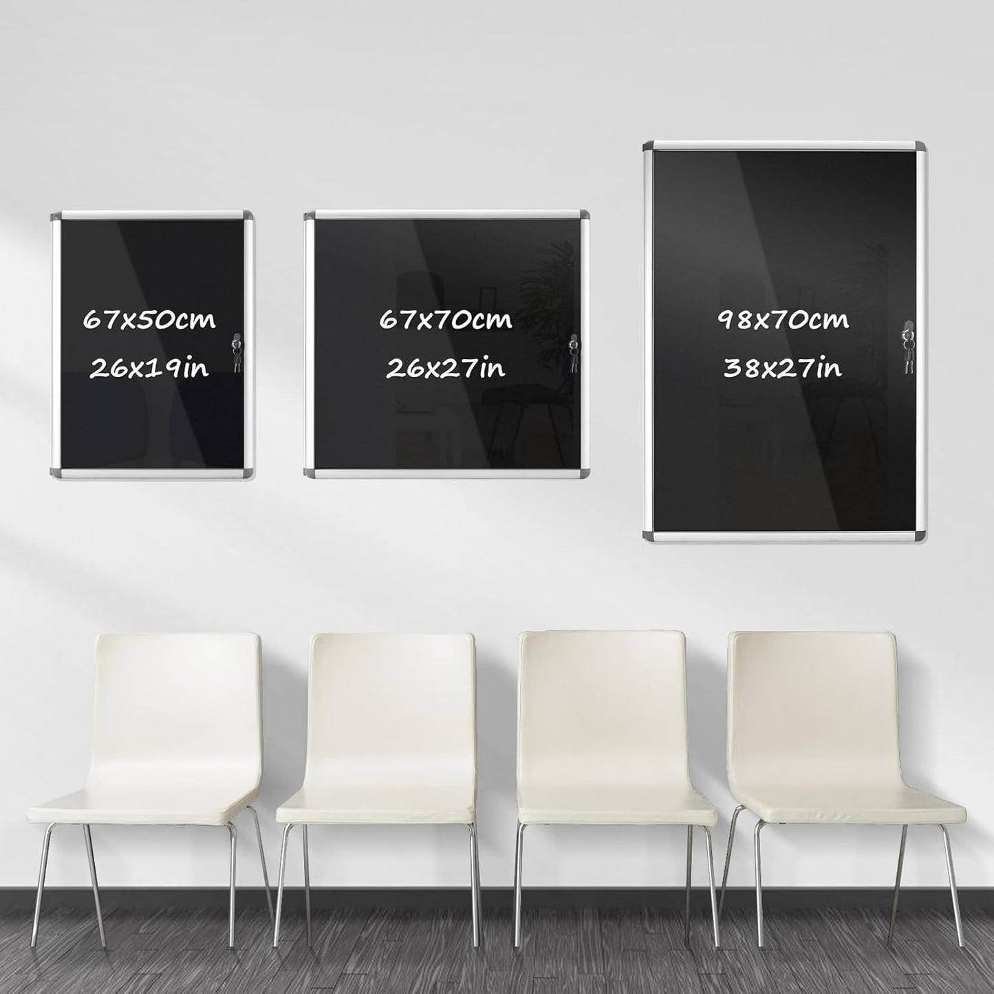 Enclosed Bulletin Board Lockable Display Case Message Board with Locking Door for Indoor, Black Felt, Silver Aluminum Frame, 28x26 inch (6xA4)