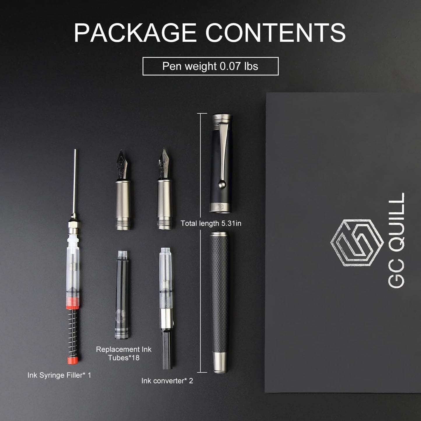 GC QUILL Fountain Pen Set - Fine & Medium Nibs, Includes 18 Ink Cartridges, Ink Refill Converter & Syringe Filler, Gift for Writing, Journaling & Calligraphy MU-13