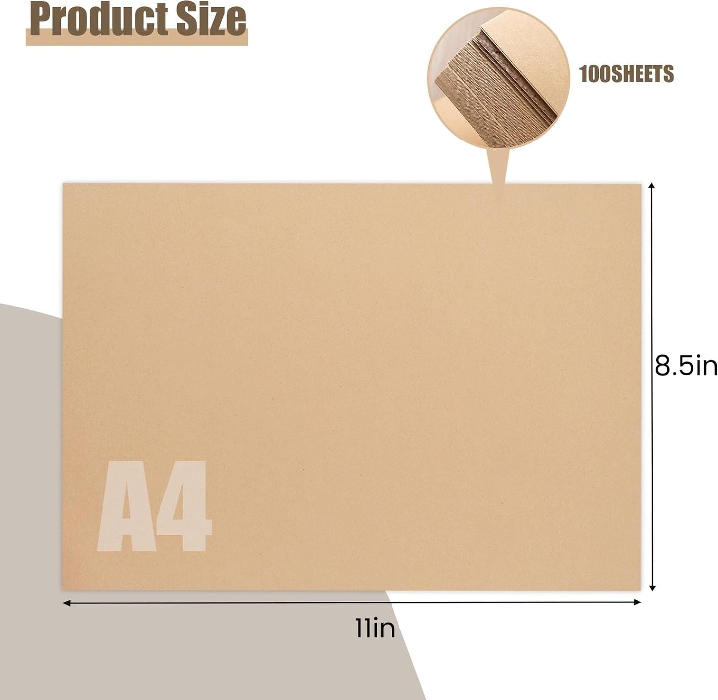 BigOtters 100 Sheets Kraft Paper Brown Cardstock, 65lb/ 180gsm Kraft Card Stock Paper, Back to School Supplies, 8.5 x 11 Inches