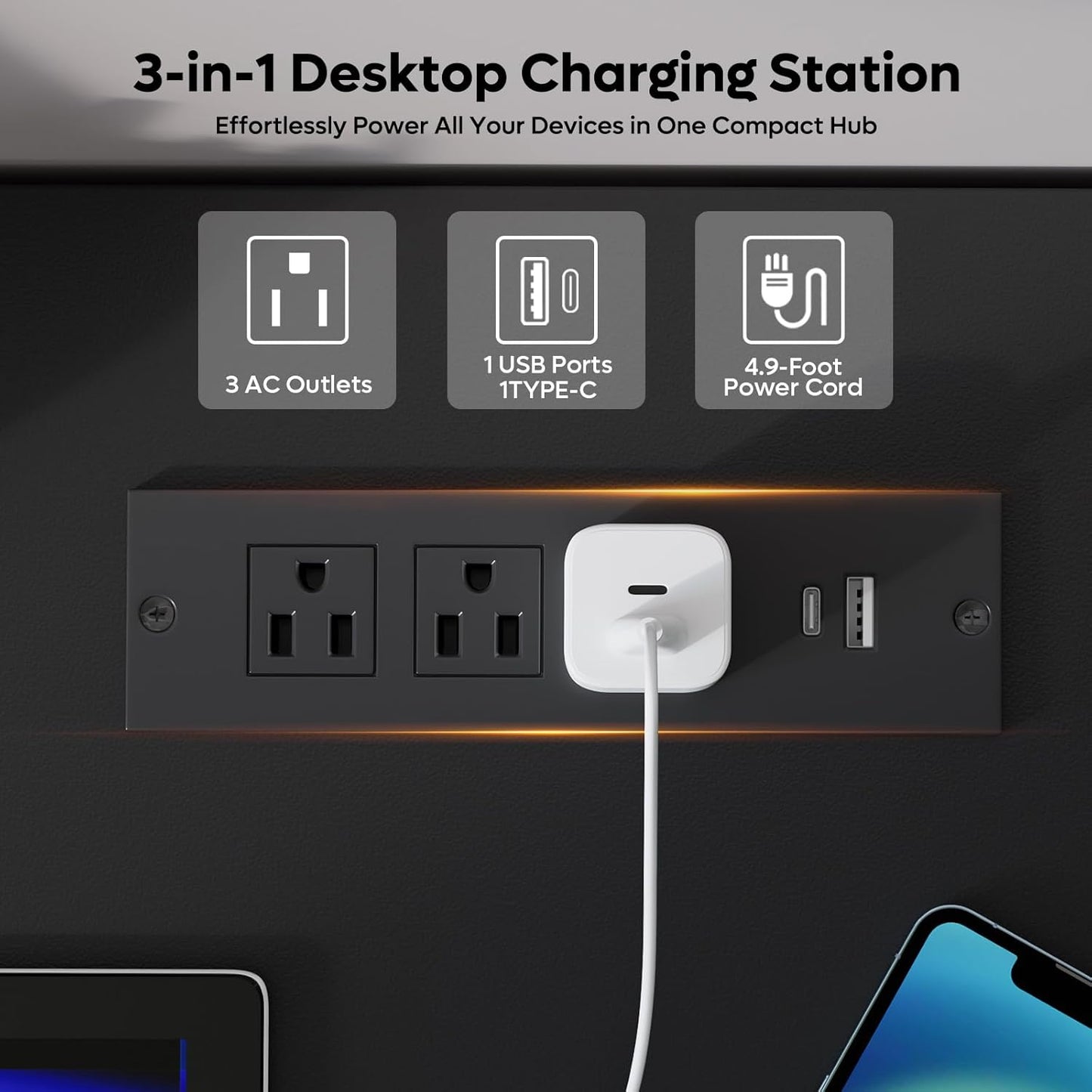 Bestier 59” Computer Desk with 4 Drawers, Office Desk with Storage, Modern Executive Desk with Charging Station, Keyboard Tray & Wooden Pedestals on Both Sides for Home Office & Studio, White