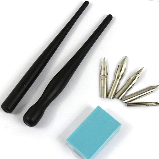 Dip Pen Set With 2 Manga Pen Nib Holder and 5 Dip Pen Nibs, Cartoon Comic Dip Pen Set, Drawing Comic Pen Nib With Drawing Eraser