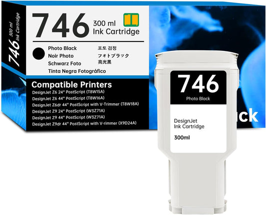 746 Photo Black Ink Cartridge 300ml with Chip Replacement for HP 746 P2V82A Ink Cartridge Works with DesignJet Z6 DesignJet Z9+ Large Format Printers Ink, 1 Pack 746 Ink Kit