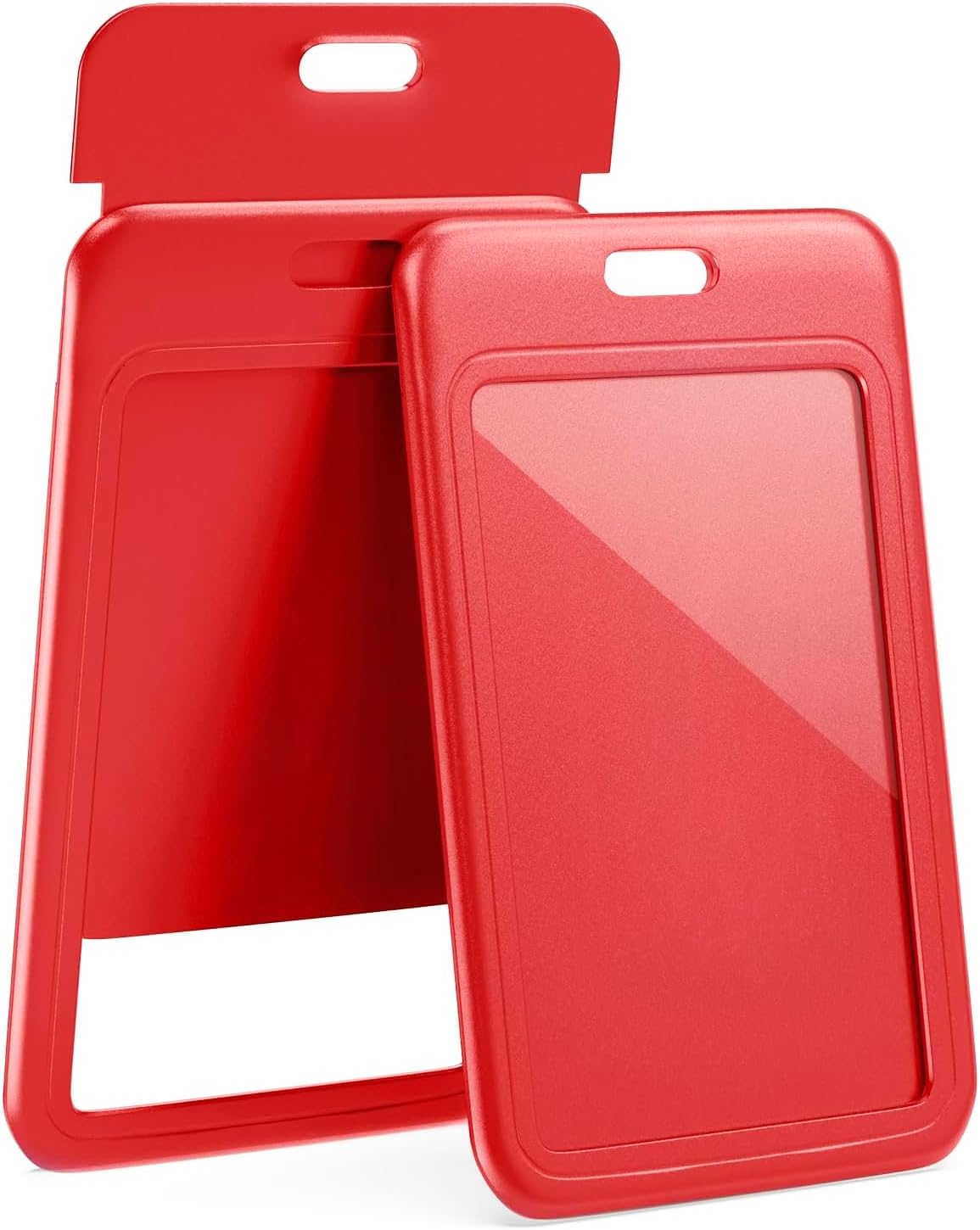 15 Pack Sliding ID Badge Holder Vertical Hard Plastic Card Case Protector Pouch,for Office School ID Credit Cards Proximity Work Badge Sleeve Key Cards Driver's Licenses (Red)