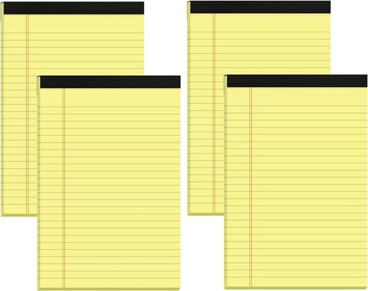 Small Note Pads 5x8 Yellow – 4 Pack, 80gsm Premium Thick Paper, 30 Sheets/ 60 Pages Per Pad, Perforated Pages Narrow Ruled Writing Pad, College Ruled Legal Notepads 5x8 for Homework, Office, Business