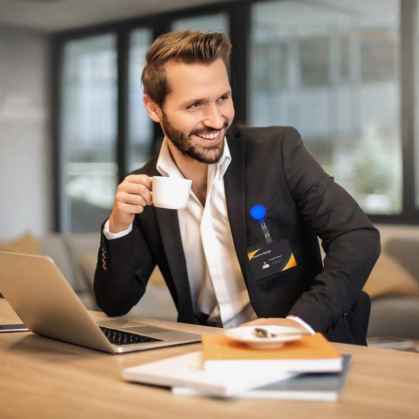 JANYUN 50 Pcs Retractable Badge Reels Clip Holders with Hanging ID Name Card Key Chain for Office Worker Nurse (Blue)