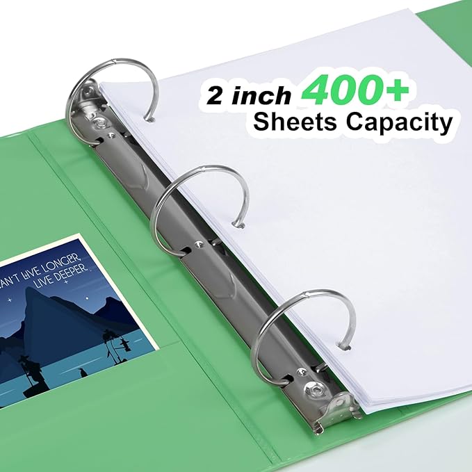 COMIX Standard 3 Ring Binder 2 inch with Clear View Cover, 2" Round Ring View Binder Holds 400 Sheets of US Letter Size Paper, 6 Pack (Sea Green)