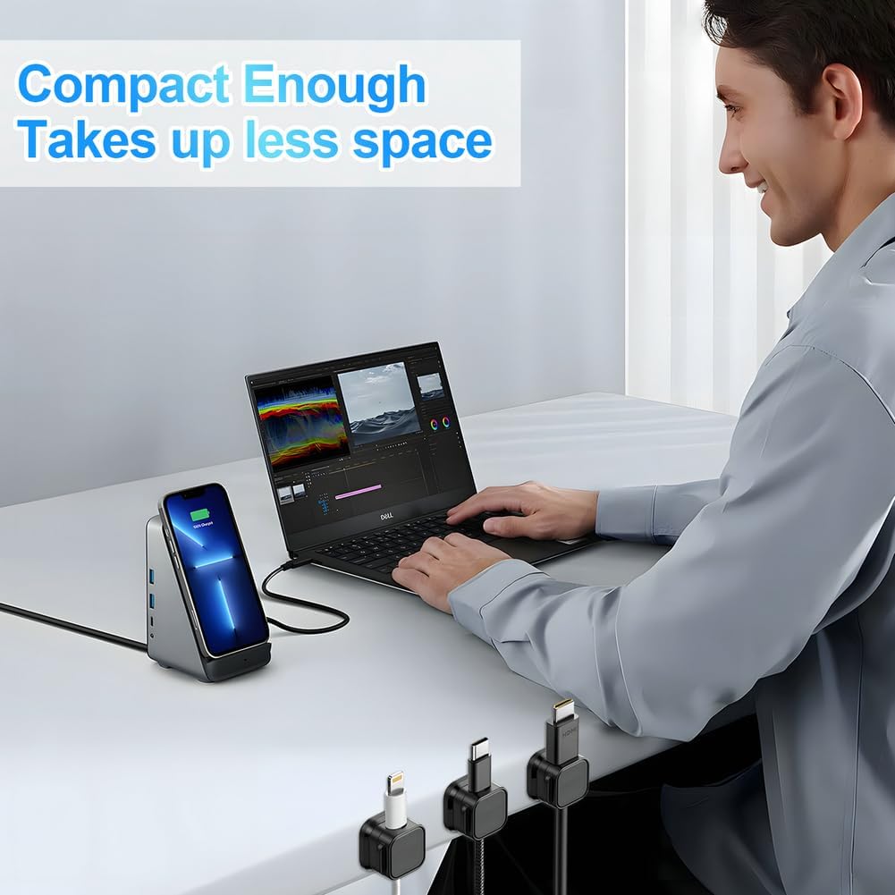 18 Pack Cord Organizer Holder,Magnetic Cable Clips Management, Easy Adhesive Phone USB Charger Cord Keeper, Hide Or Organize Desk Cable for Kitchen, Office, Car, Nightstand （Black）