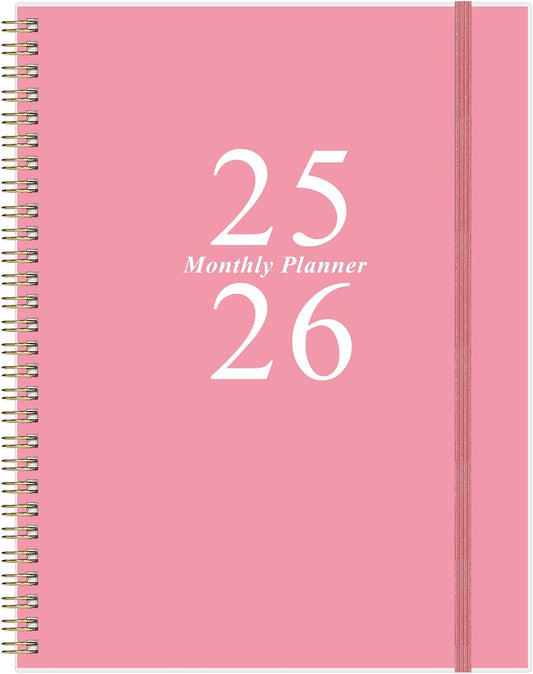 2025-2026 Monthly Planner - 18 Monthly Calendar, July 2025 - December 2026, Two Pages Per Month, 9" x11" Planner with Tabs, Strong Twin-Wire Binding, Inner Pocket, Pink