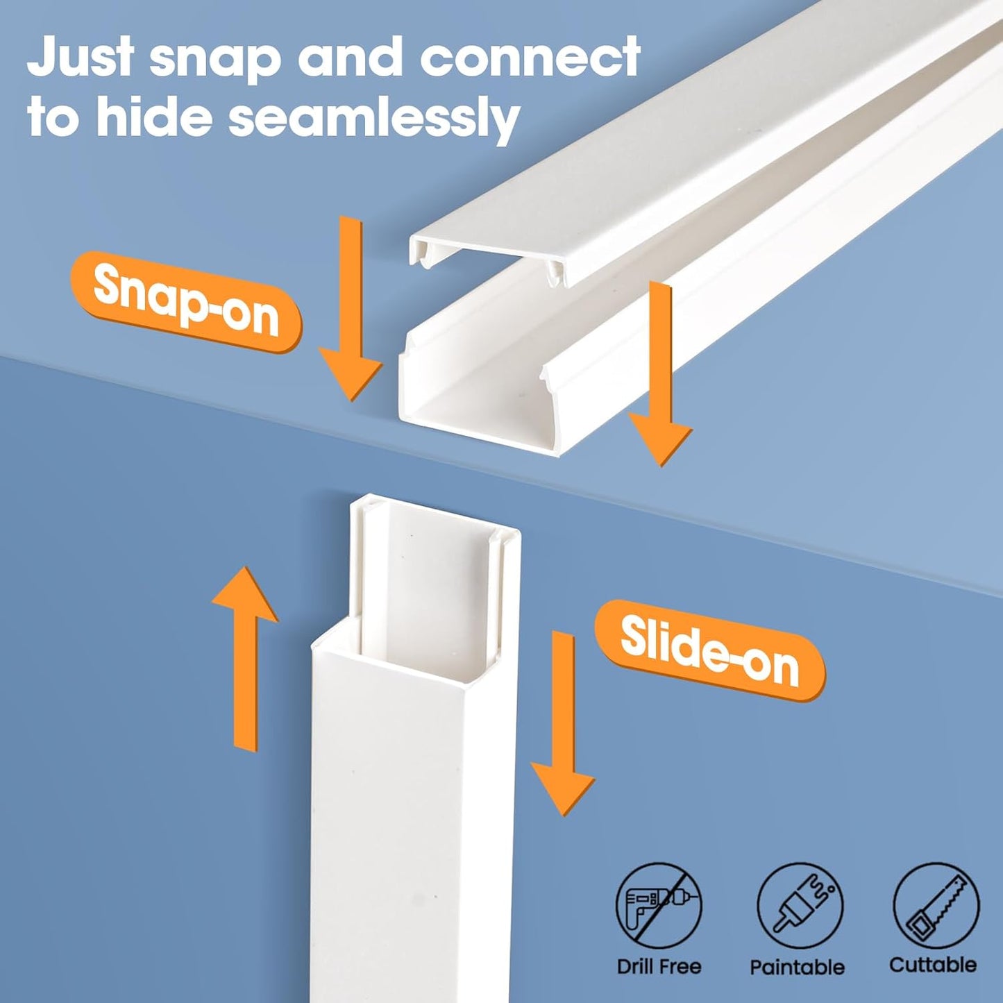 630in Cord Hider Kit, Paintable Cable Raceway, Cord Covers for Wires on Wall, Cord Hider for Wall Mount tv, tv Cable Hider Wall kit, Wire Covers for Cords, 40X L15.7in X W0.96in X H0.57in, White