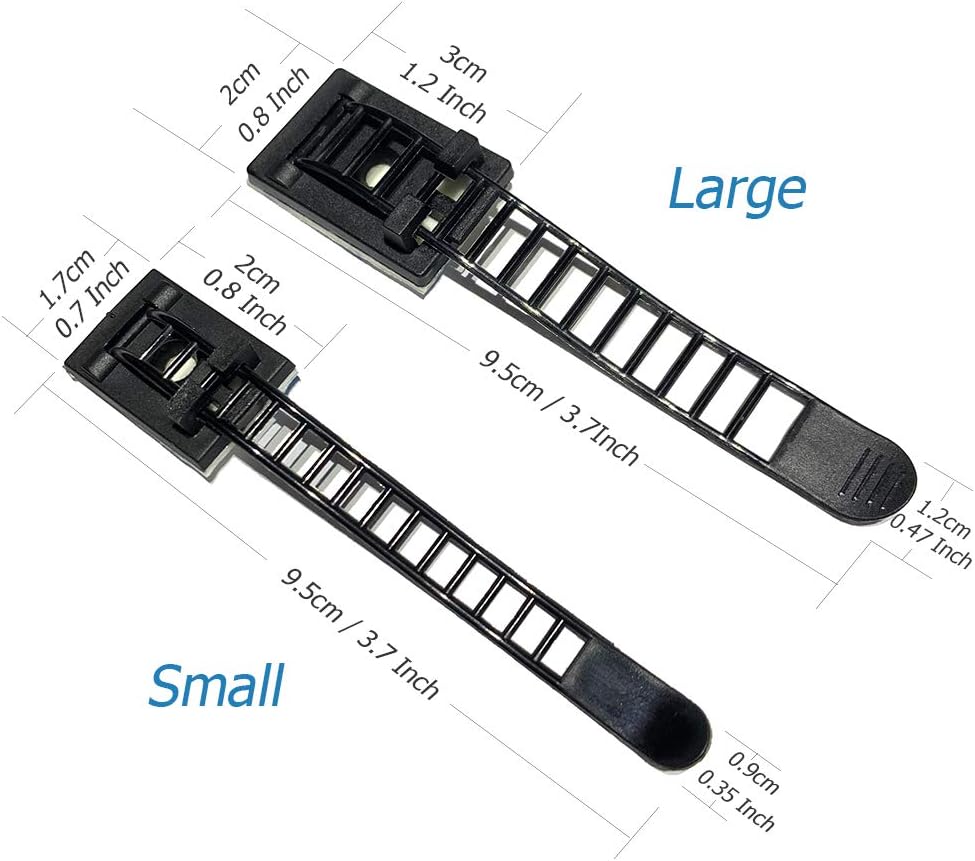50pcs 2 Sizes Adjustable Adhesive Cable Ties Cable Clips Wire Strap Cord Clamp for Cable Management at Home and Office + 100pcs Nylon Zip Ties