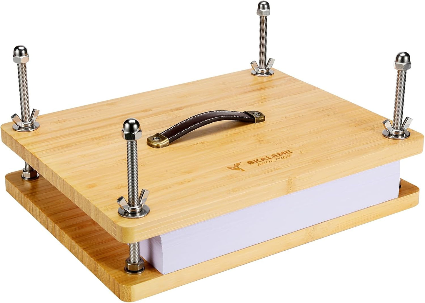 Book Press - 14.7x11.4 Large Size, Sustainable Wood Bookbinding Press, Portable Grip Handle & Anti-Slip Mat, Handmade Book Binding Tools for Craft Enthusiasts