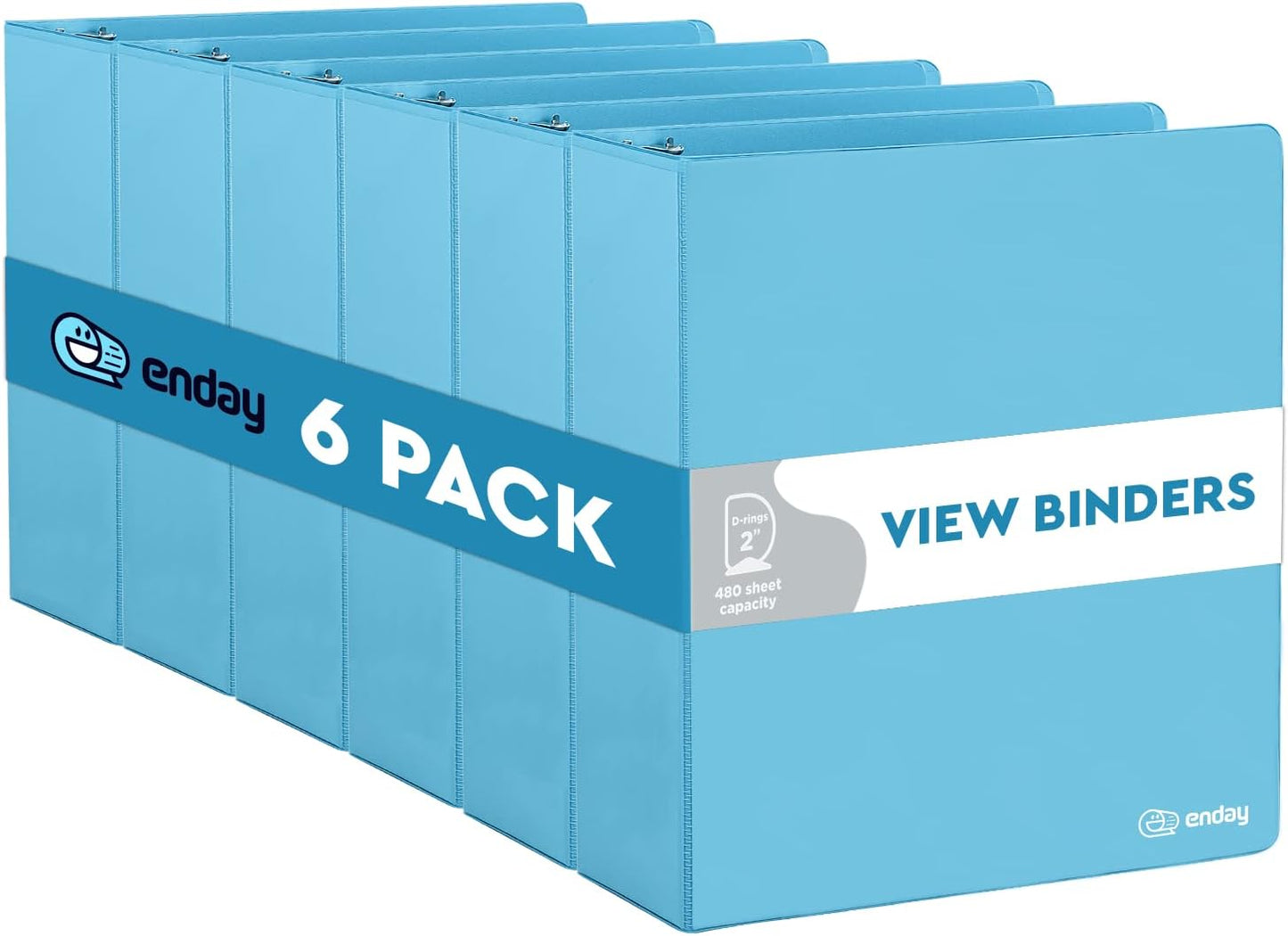 3 Slant D-Ring Binder 2 Inch Binder Blue, 2 in Clear View Cover w/ 2 Inside Pockets, Heavy Duty Colored School Supplies Binders Also Available in Grey, Pink, Red, Green, Purple (6 PC)–by Enday