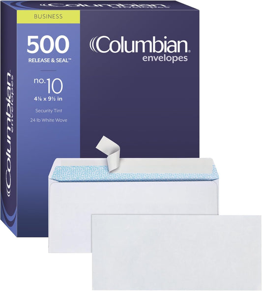 Columbian #10 Security Envelopes, 500/Box, No Window, 4-1/8 x 9-1/2 Inches, Release & Seal Self Seal, White (COLO151)