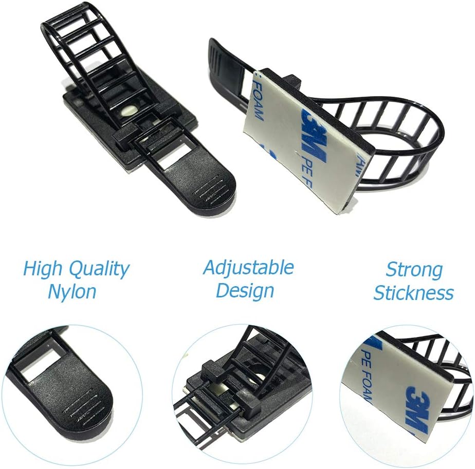 50pcs 2 Sizes Adjustable Adhesive Cable Ties Cable Clips Wire Strap Cord Clamp for Cable Management at Home and Office + 100pcs Nylon Zip Ties