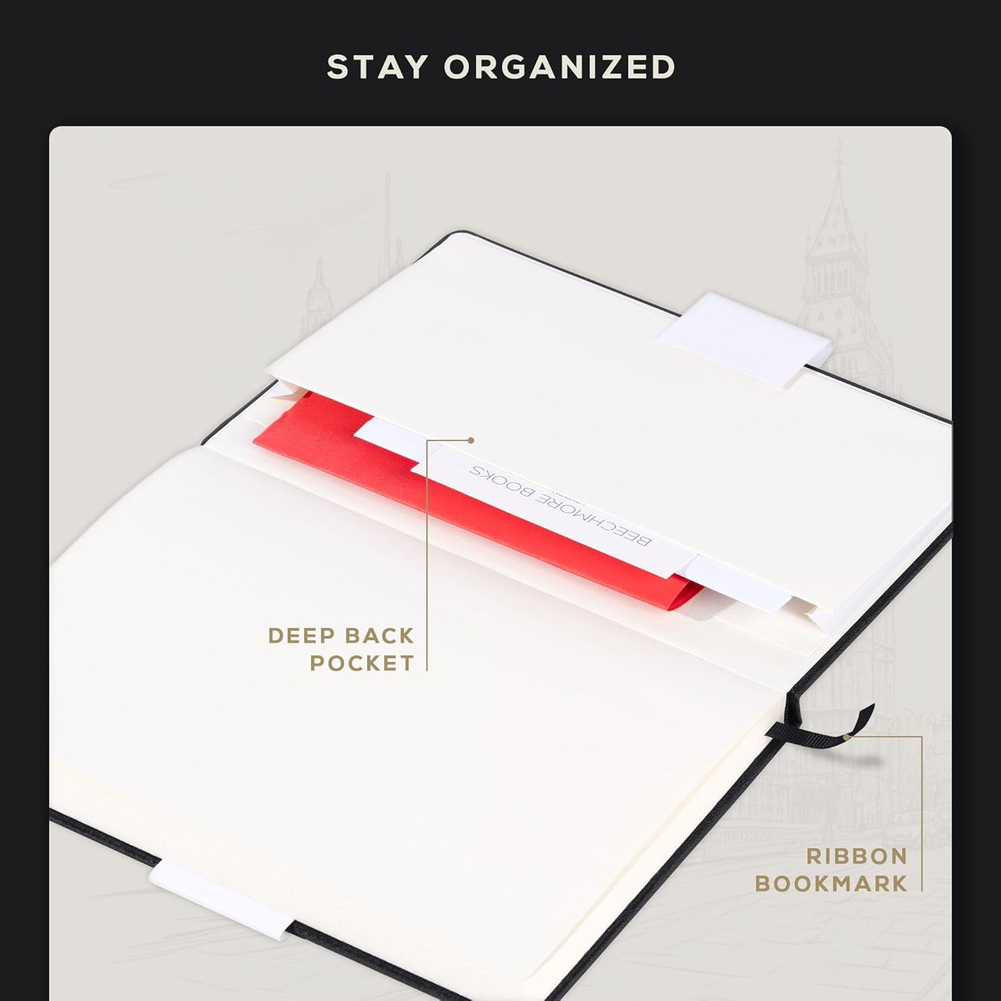 BEECHMORE BOOKS Graph Paper Notebook - Regular, Black | Premium Square Grid Math & Science Journal | 5.75" x 8.25" Hardcover Vegan Leather | Thick 120gsm Cream Graph Paper | Gift Box for Men & Women