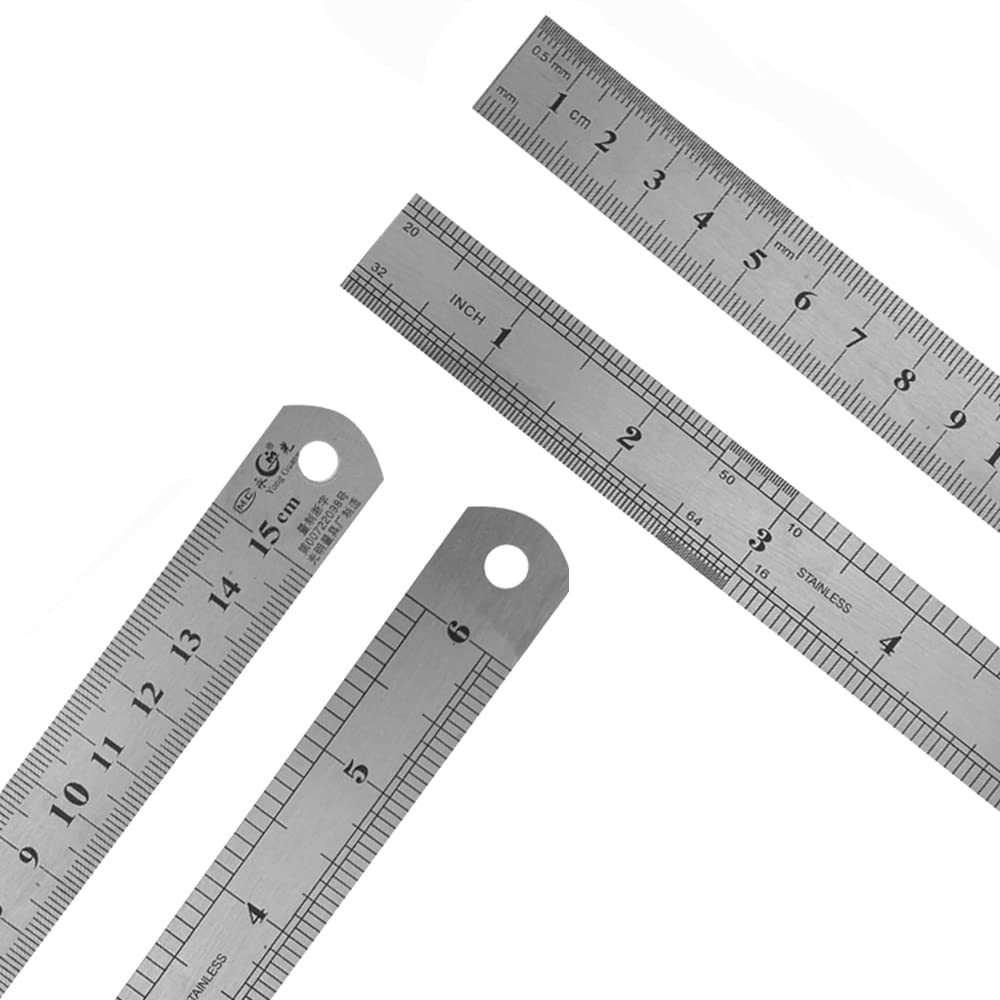 6 Inch Metal Ruler Set Stainless Steel Straight Edge Rules with Inch/Metric Scale, 10 Pack