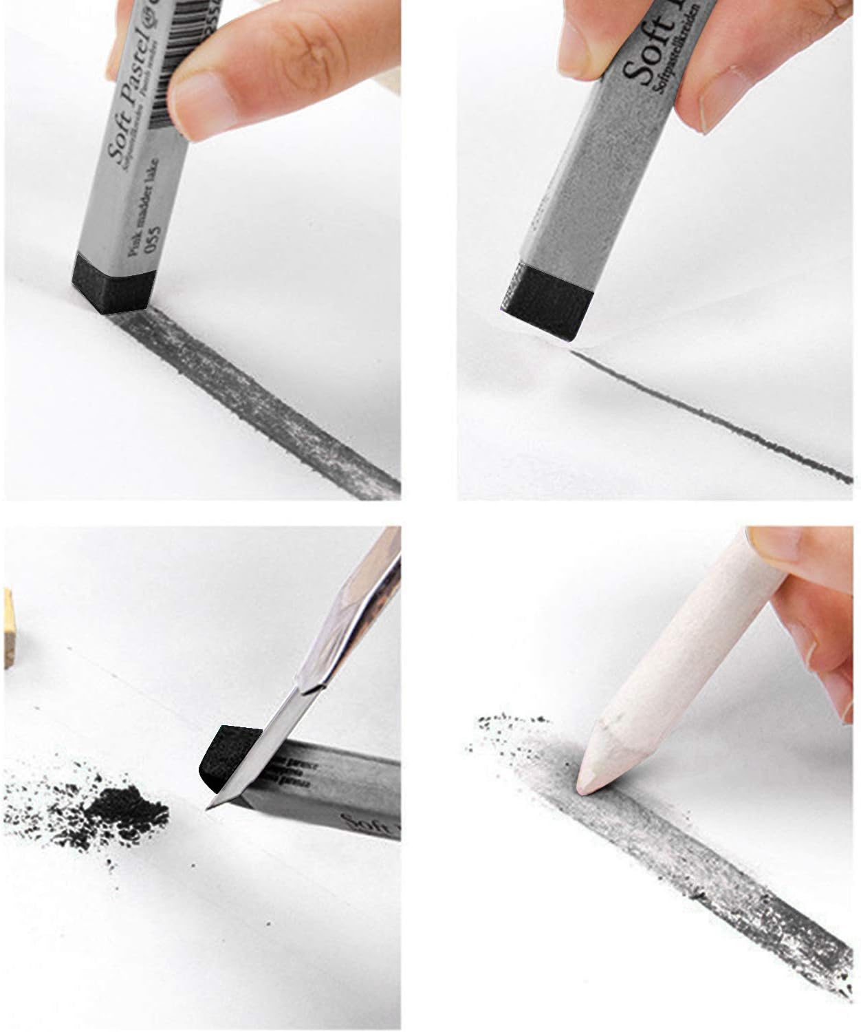 6pcs Soft Pastels Set Artist Grade Square Chalk Pencils Drawing Pastel Stick Painting Sketching Tool for Kids Students Artists Beginners (Black)