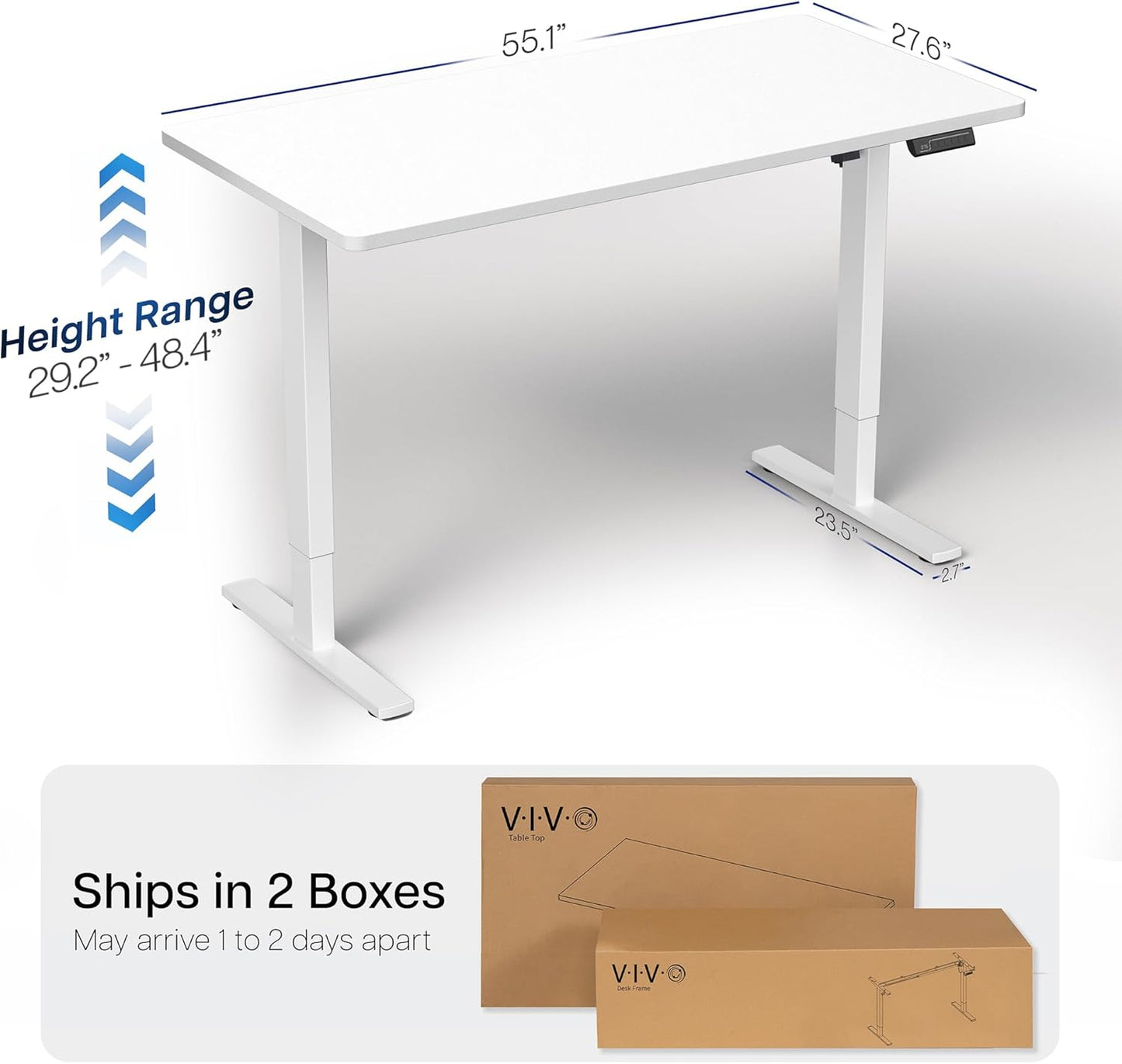 VIVO Electric 55 x 28 in Standing Desk, Memory Height Adjustment, 1B Series, One-Piece White Top, White Frame, DESK-KIT-1W55W
