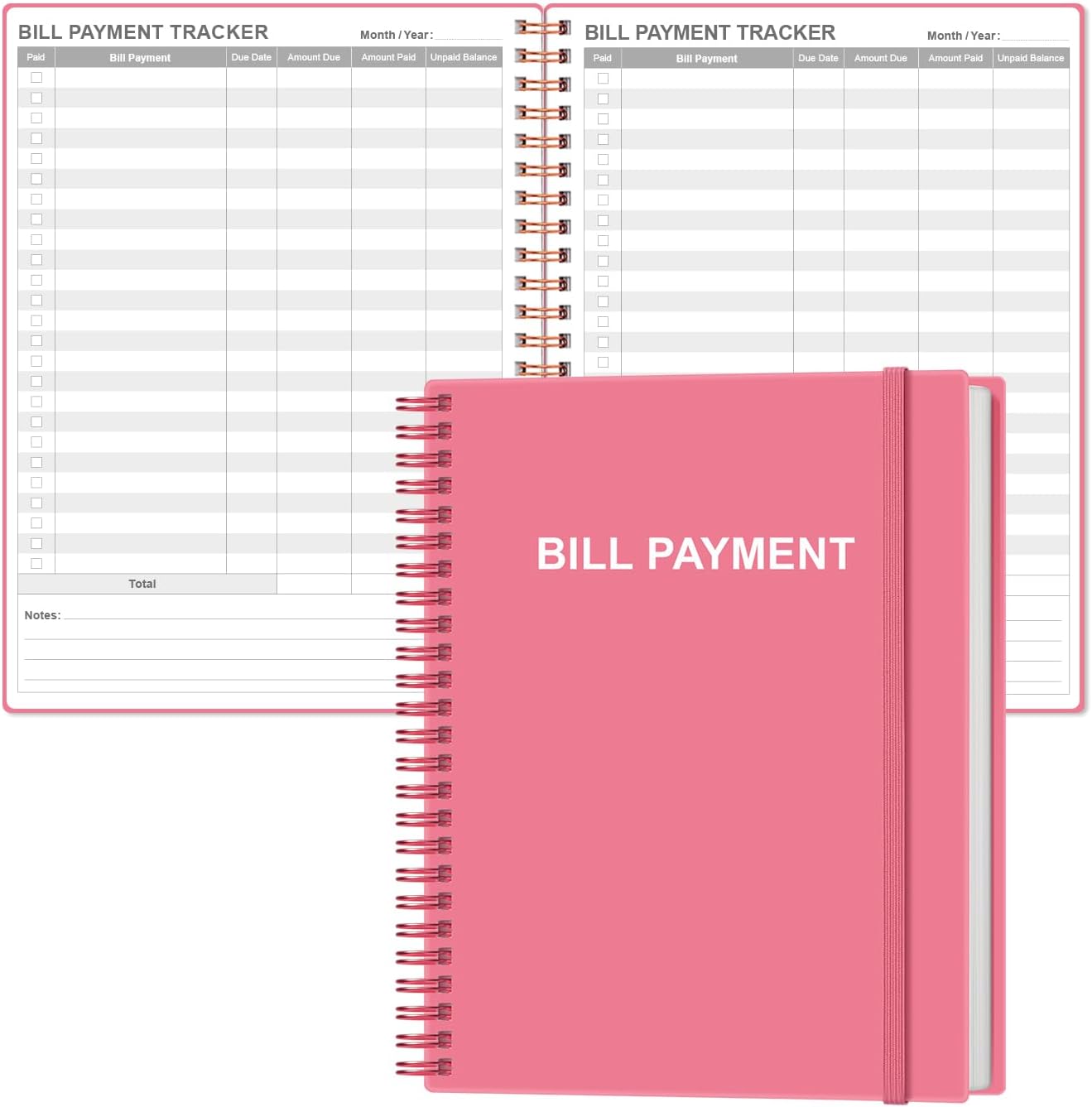 Bill Payment Tracker Notebook - Monthly Bill Organizer & Planner for Personal Budgeting Financial, Payments Checklist Organizer, 8" x 10.5", Pink