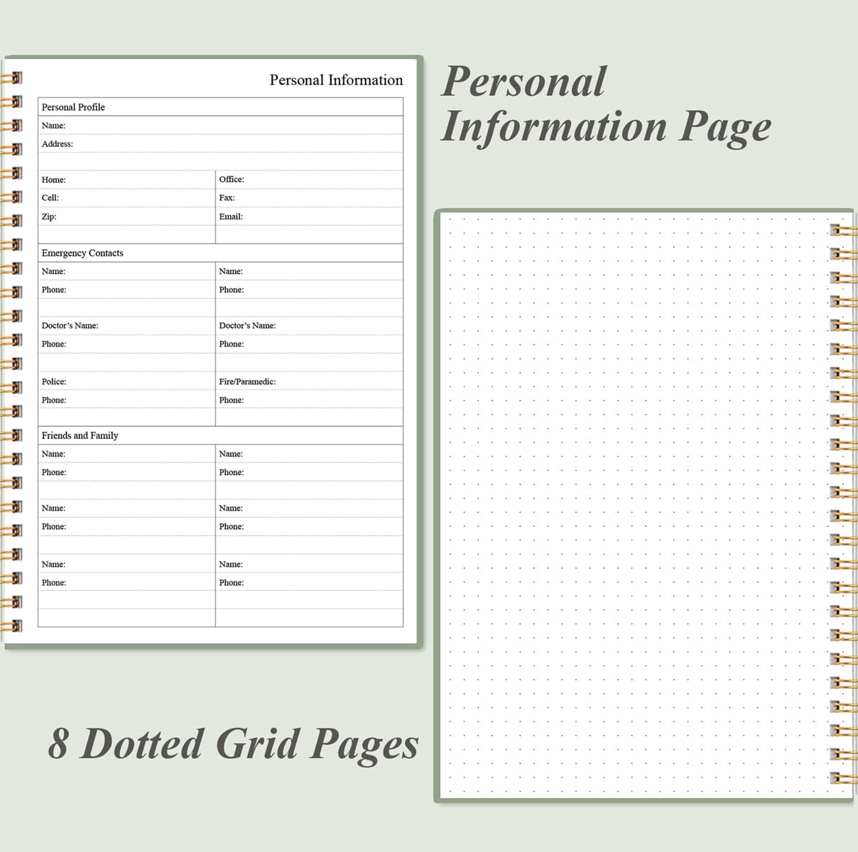 Daily Planner Undated - A5 To Do List Notebook Hourly Schedules, Spiral Appointment Planner for Women and Men, PVC Hardcover, Inner Pocket, Elastic Closure, 5.8" x 8.3", Green
