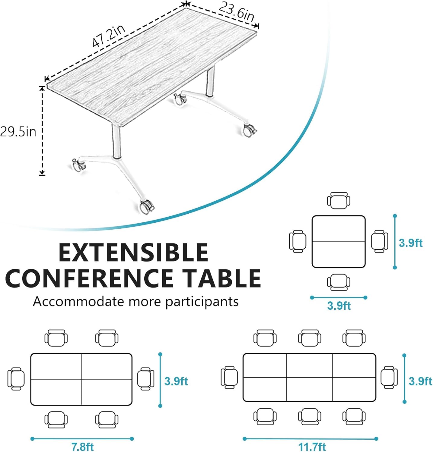 Conference Room Table, Folding Conference Tables,Thicken Grey Tabletop,Flip Top Wooden Seminar Meeting Room Table for Conference Room Offices (10, Black Drawer, 47.2“)