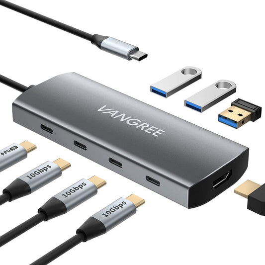 VANGREE USB C Hub, 3 USB 3.2 Gen 2 Ports with 10Gbps, 4K@60Hz HDMI, 100W Power Delivery, 3 USB-A 3.0 Ports, USB C Splitter Multiport Adapter Extender for MacBook Pro/Air, iPad Pro, Mac mini and More