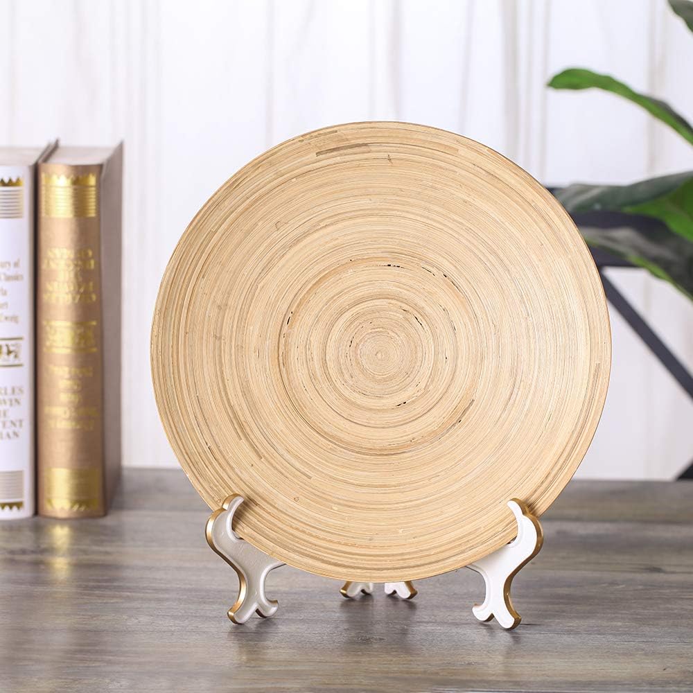 Artliving 10" Decorative Plate Stand Holder Plastic Picture Easel Display Stand Picture Frame Stand White Gold (2 Pack)