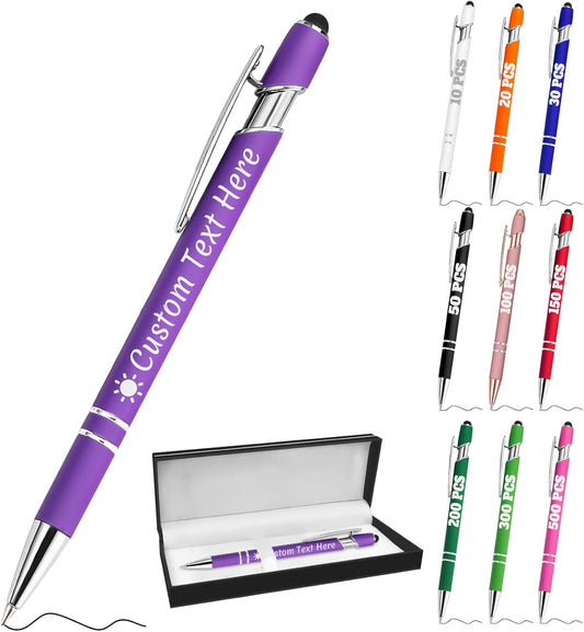 Personalized Pens with Name Custom Engraving Ballpoint Pens with Stylus Tip Customized Smooth Writing Pens Personalized Gifts for Anniversary Birthday or Graduation(Purlpe,Black Ink)