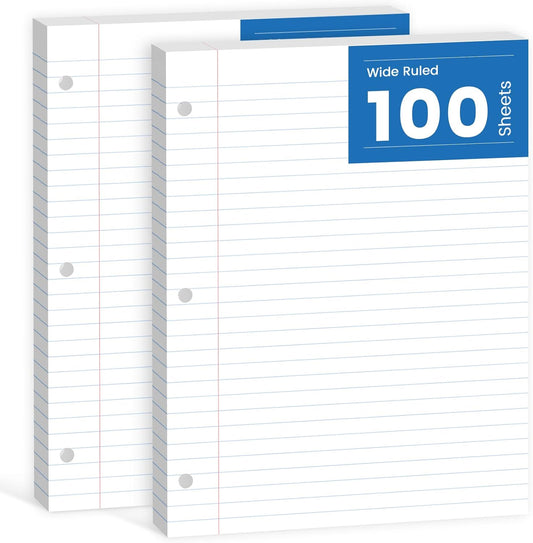 Loose Leaf Paper 8.5 x 11, Loose Leaf Notebook Paper, 200 Sheets Binder Paper 8-1/2 x 11'', 3-Hole Punched Filler Paper Notebook, 2 Pack, 100 Sheets/Pad