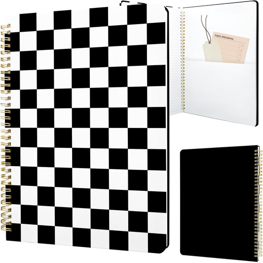 Cute Spiral Notebook journal A4 Aesthetic Pretty Design for Women Girls Kawaii with Pocket, 8.5 x 11 inch, Lined, Black Plaid