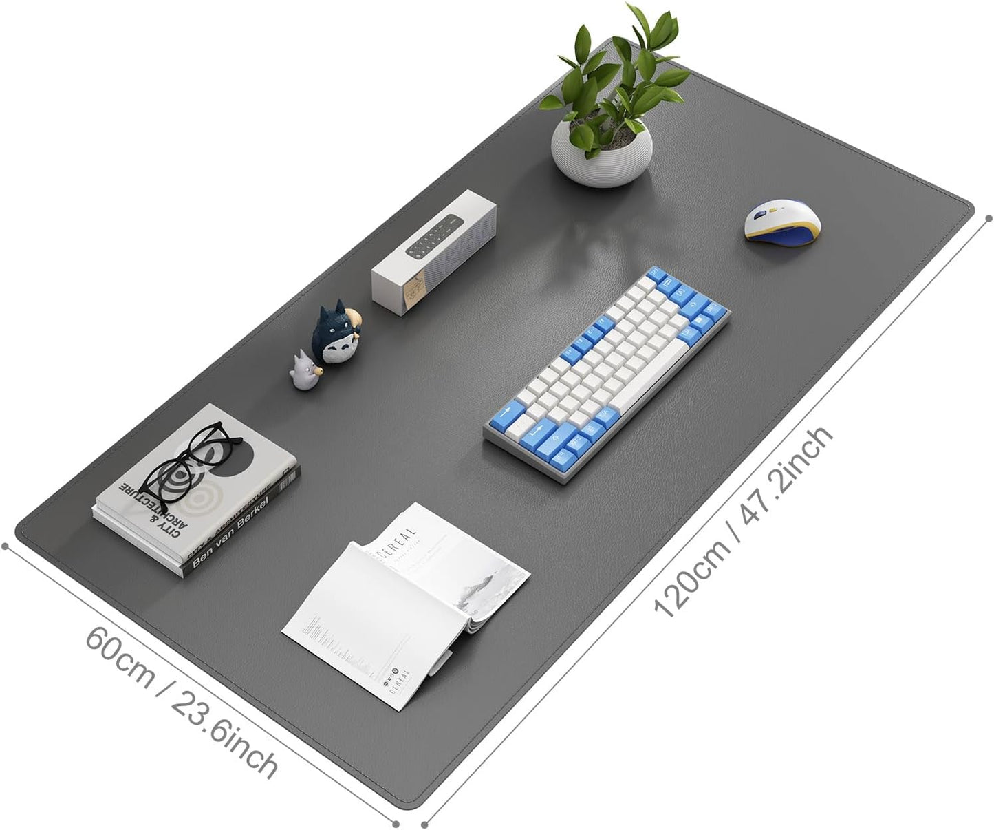 DAWNTREES Desk Mat Protector,PU Leather Desk Pad,Non Slip, Large Mouse Pad and Keyboard Mat, Waterproof Writing Pad for Office and Home (Dark Gray,47.2''x23.6'')