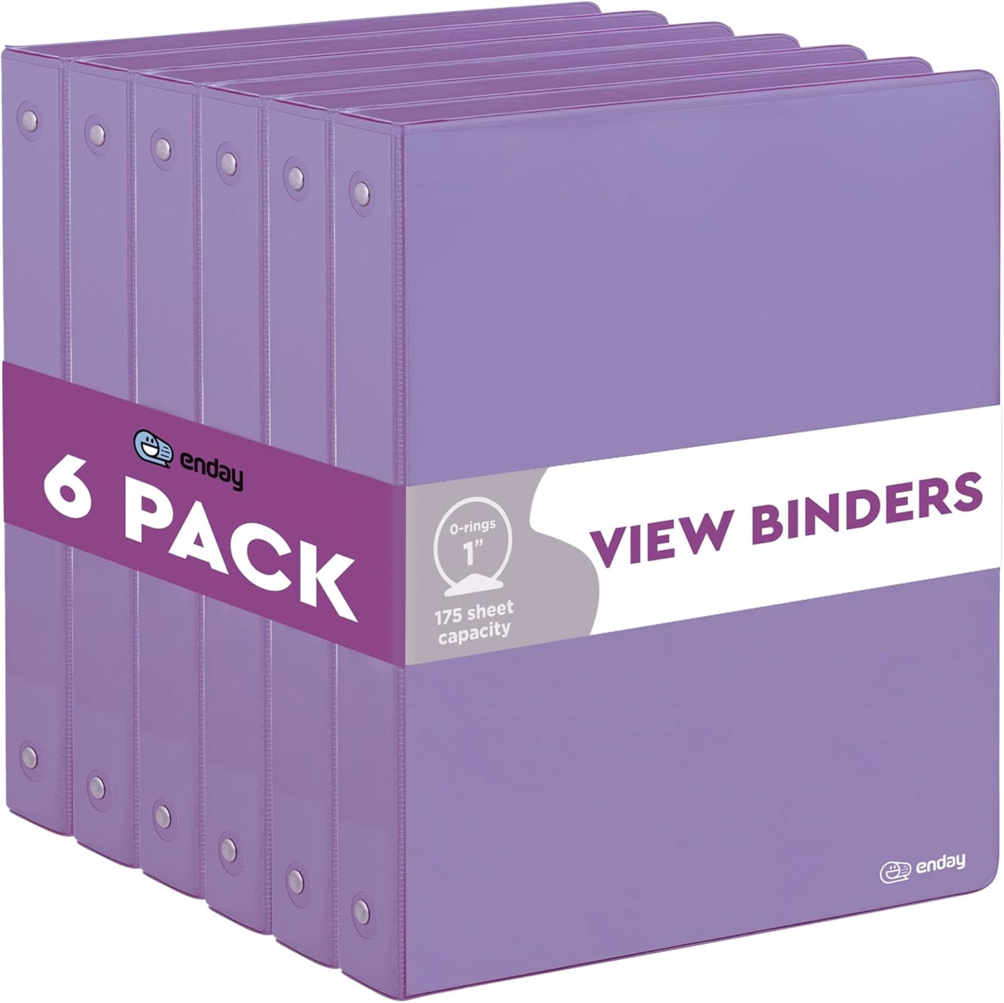 3 Ring Binder Purple, 1 Inch, 1” Clear View Cover with 2 Inside Pockets Round Ring Binder, Colored School Supplies Binders, Also Available in Pink, Blue, Grey, Green, and Red (6 PC) – by Enday