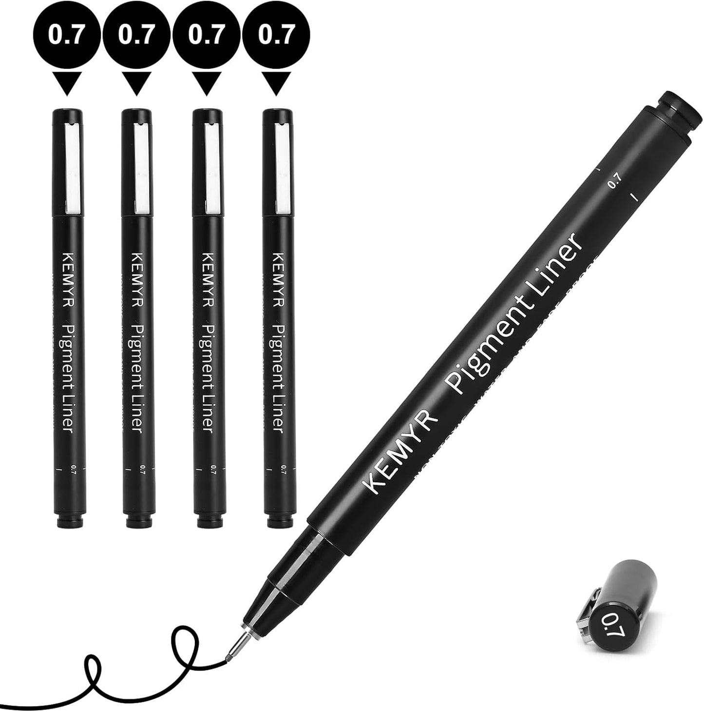 4 Micro Fine liner Drawing Art Pens Calligraphy Pens: 0.7mm Size Black Art supplies Waterproof Archival Black Ink Markers For Artists,Use for Professional Watercolor,Sketching