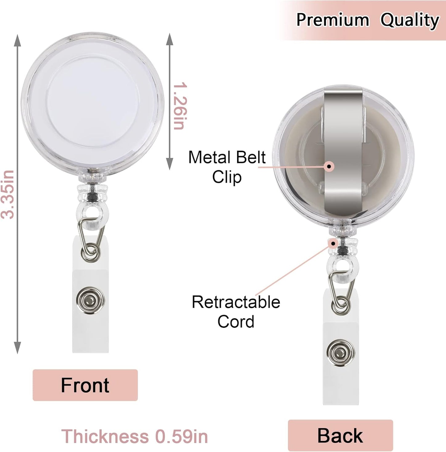 JANYUN 50 Pcs Retractable Badge Reel Clips Holder for Hanging ID Card Name Key Chain (Clear White)