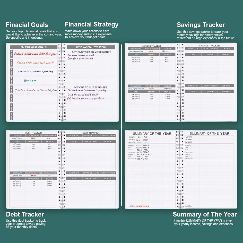 Budget Planners - Monthly Finance Organizer with Expense Tracker. 2024 Budgeting Book for 12 Months, Finance Planner, Start Anytime, 5.8" x 8.3", Green Leaf