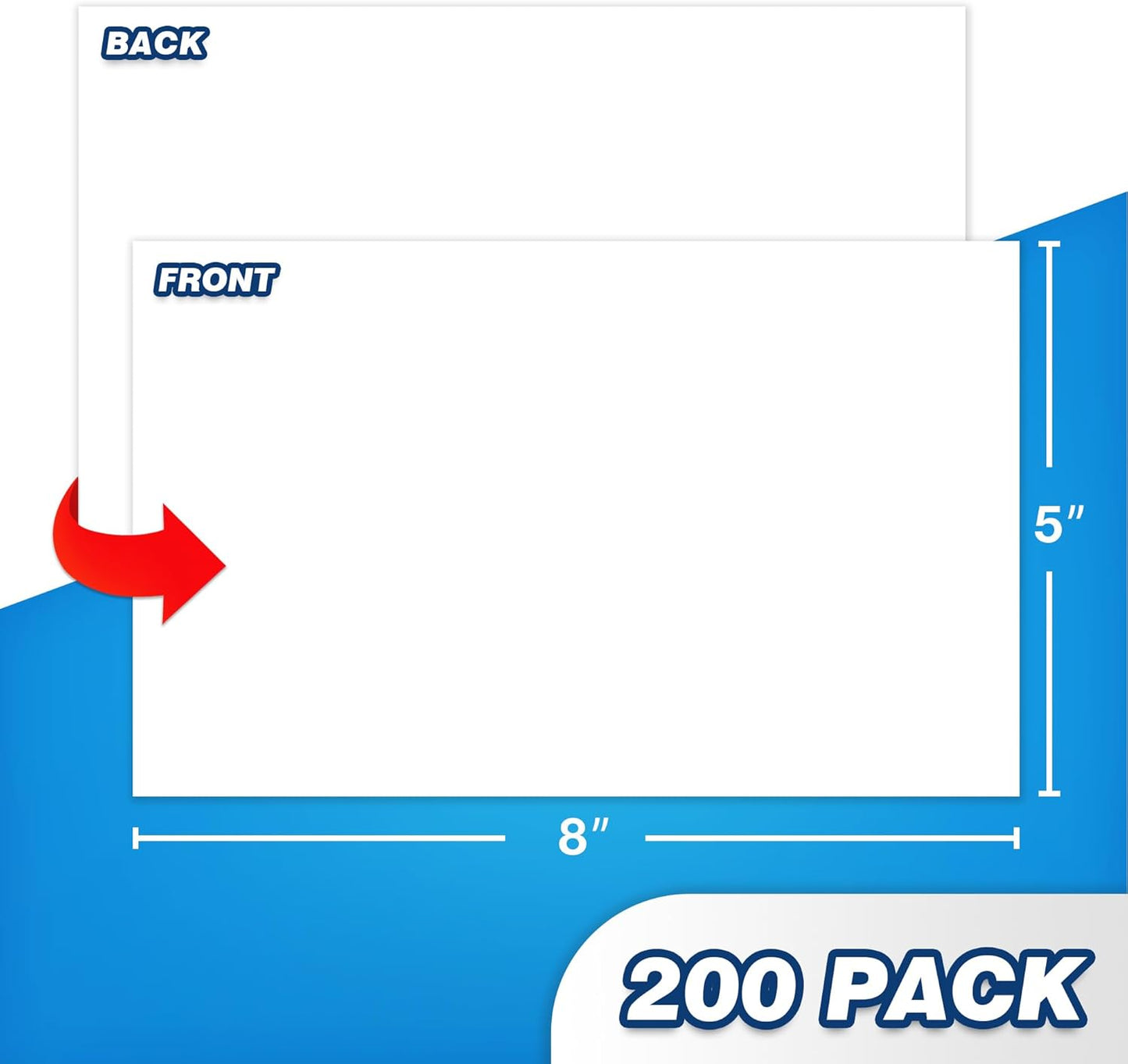 Chell 200 Count Blank Index Cards 5x8 Inch Heavyweight, No Bleed-Through, Double Side Unlined, 74 lb. Cover Weight, White