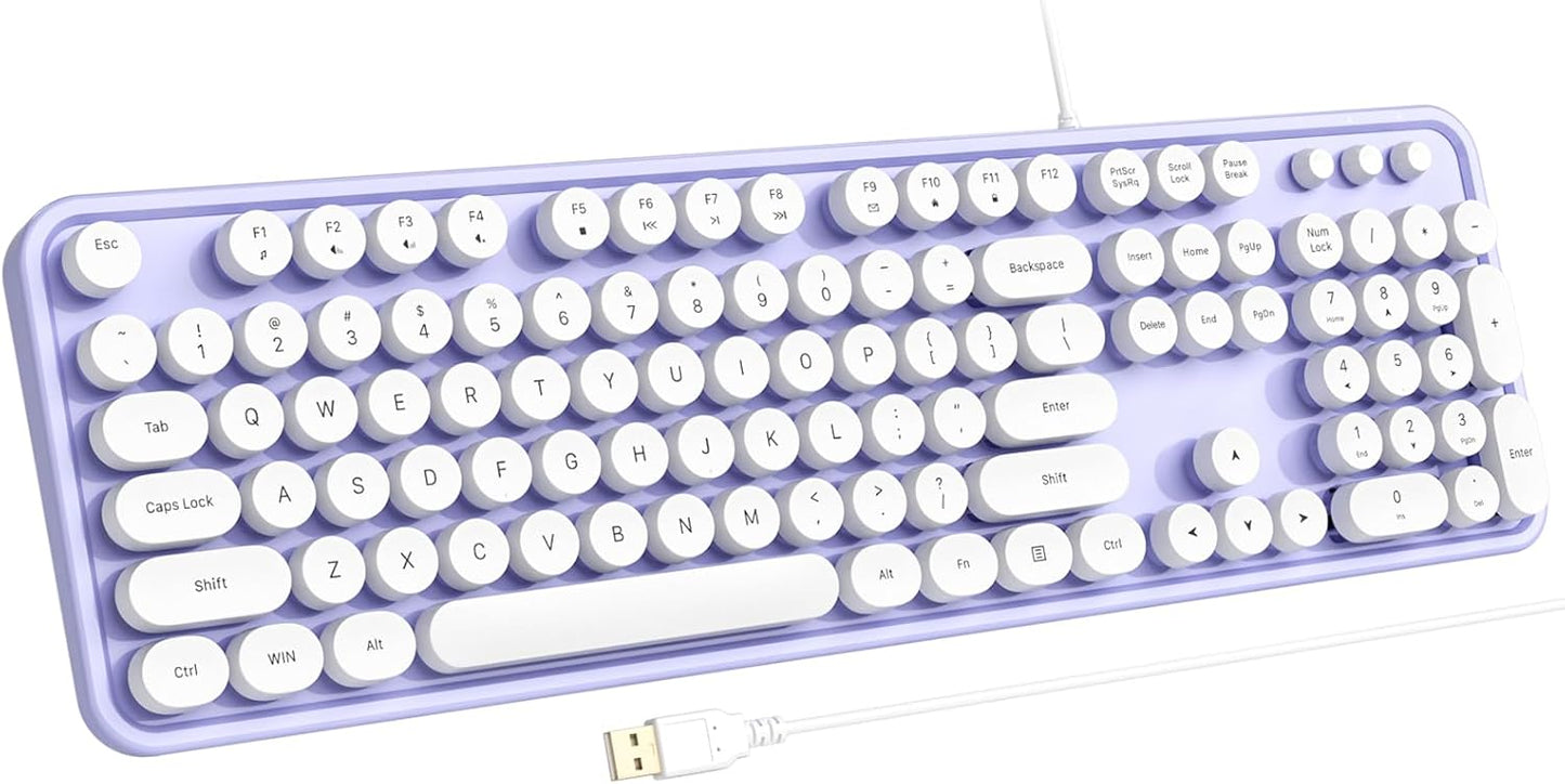Computer Keyboard Wired, Plug Play USB Keyboard with Large Number Pad, Caps Indicators, Foldable Stands, Full Size Keyboard for Windows PC Laptop (Purple-White)