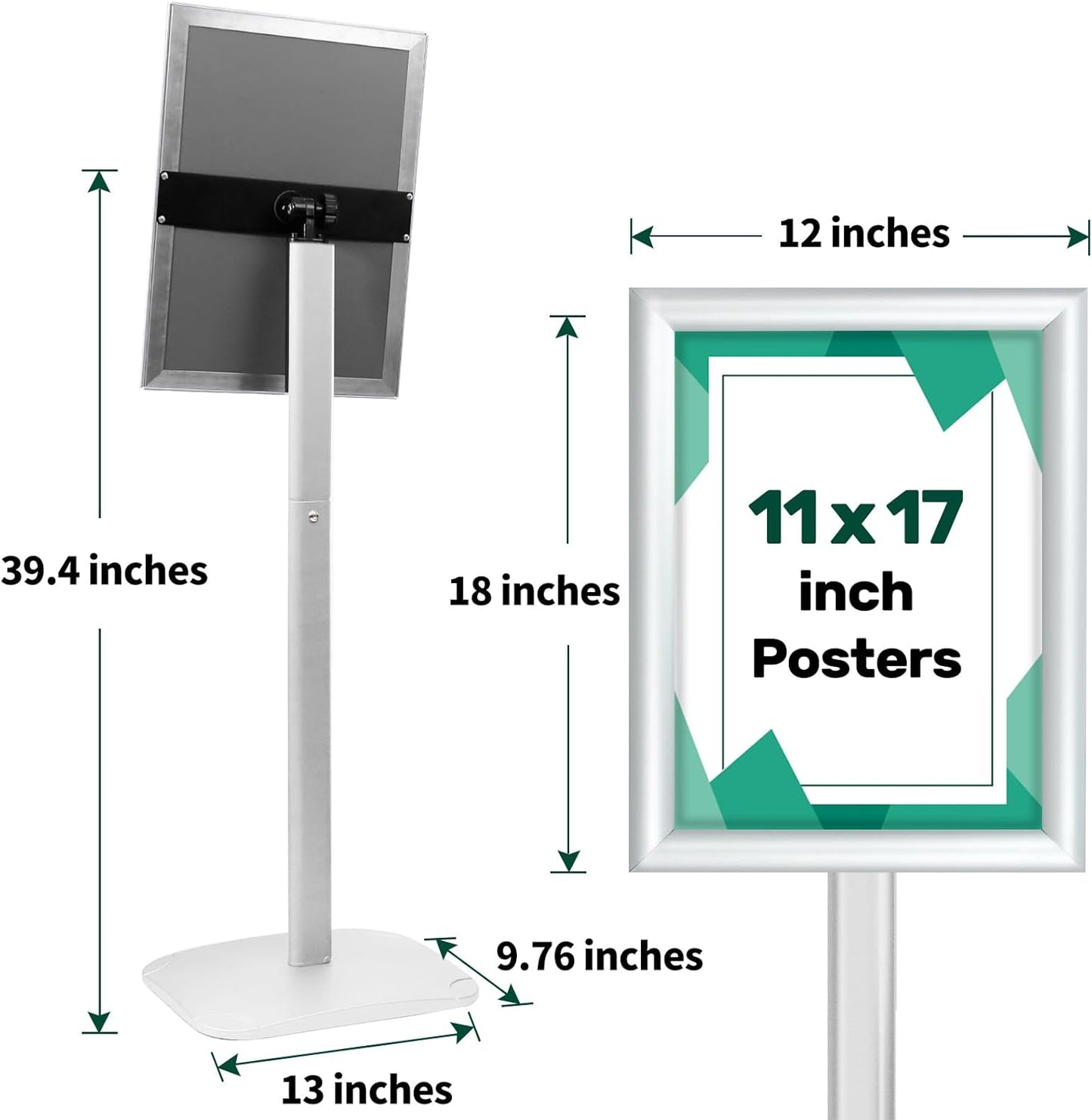 3Pcs Heavy Duty Pedestal Sign Holder for Display, 11 x 17 inches Adjustable Floor Standing Sign Holder with Weighted Base , Sign Stand for Indoor/Outdoor Advertising，Silver