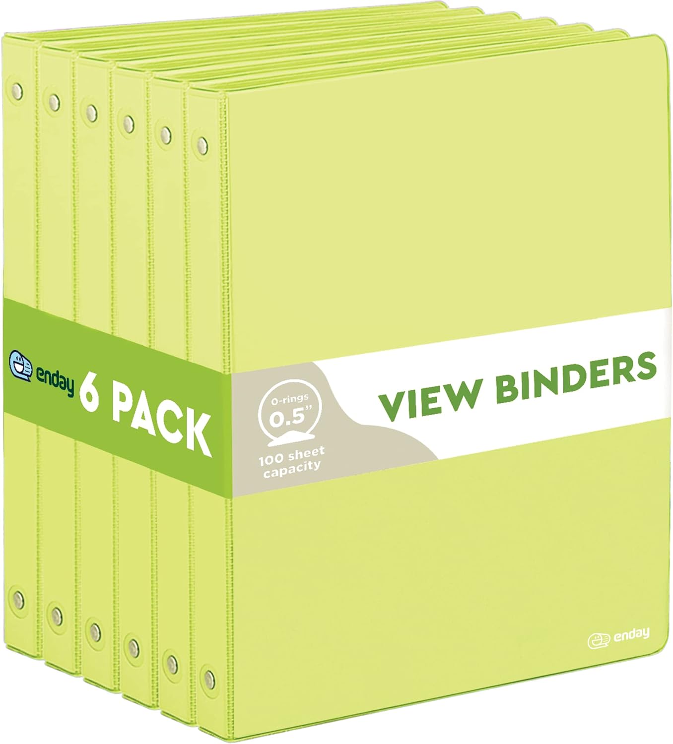 ½ Inch 3 Ring Binder Green, .5 Inch Round Ring Clear View Cover with 2 Inside Pockets Binders, Colored School Supplies Binders, Also Available in Pink, Red, Purple, Blue, and Grey (6 PC) – by Enday
