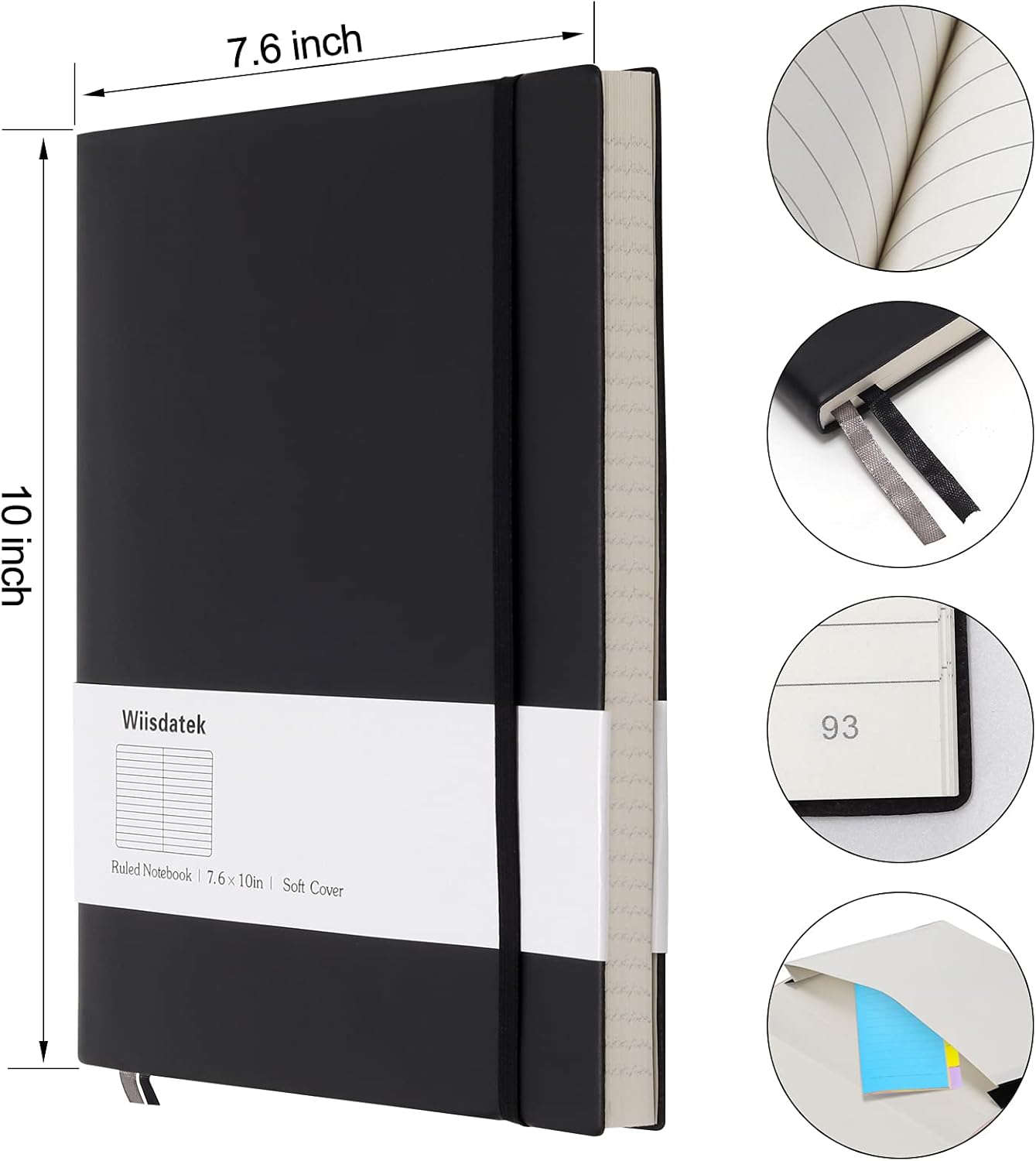 B5 College Ruled Notebooks - 2 Pack B5 Large Journal Notebooks with 376 Numbered Pages,100gsm Thick Lined Paper,Soft PU Leather Cover,7.6 X 10 inch(BLACK)